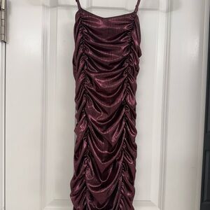 Katie J NYC Metallic Plum Ruched Cowl Dress